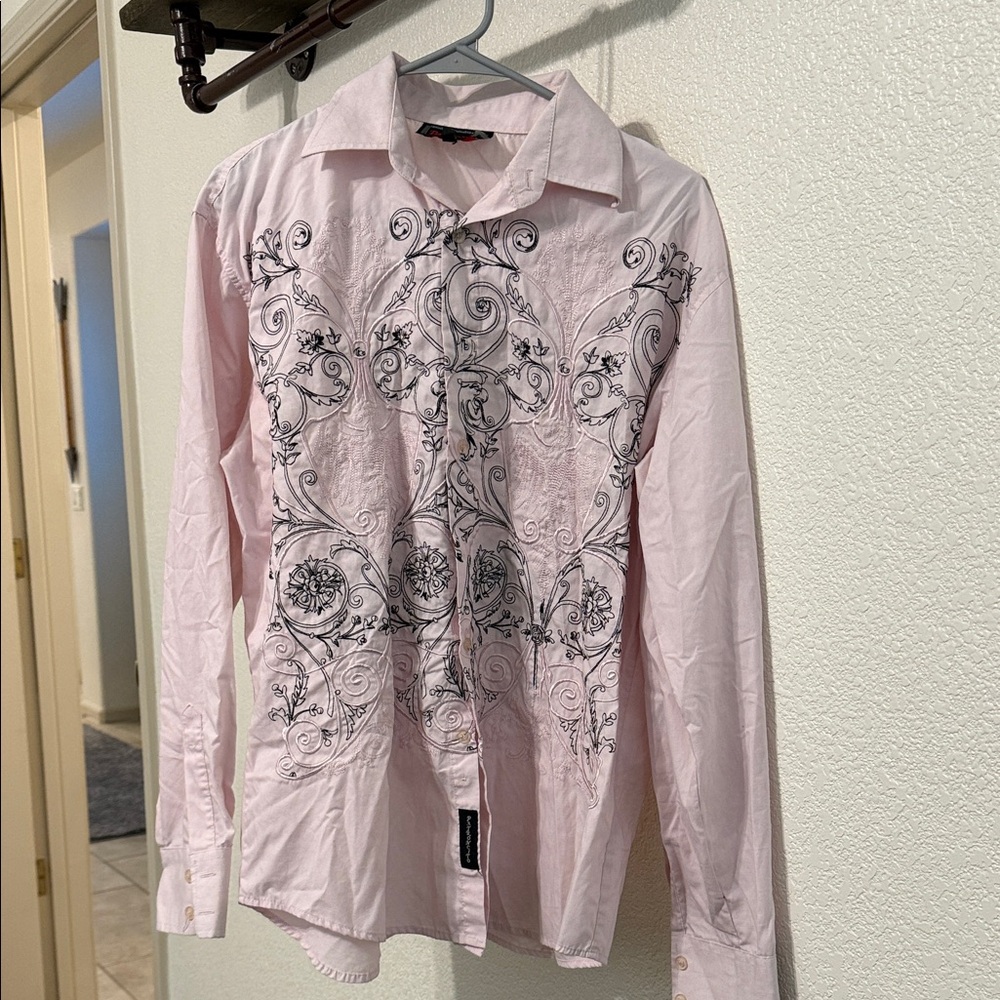 Elegant Pink Embroidered Men's Shirt
